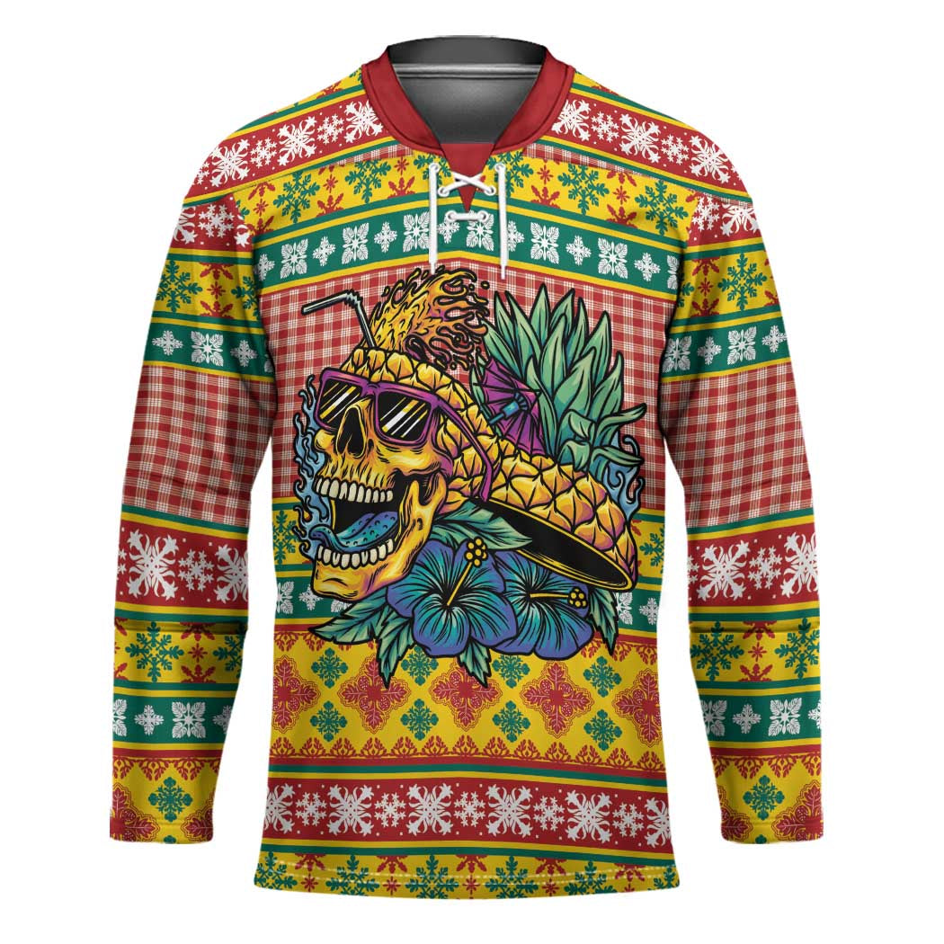 Hawaiian Pineapples Skull Hockey Jersey Mele Kalikimaka Palaka Quilt Pattern - Polynesian Pride