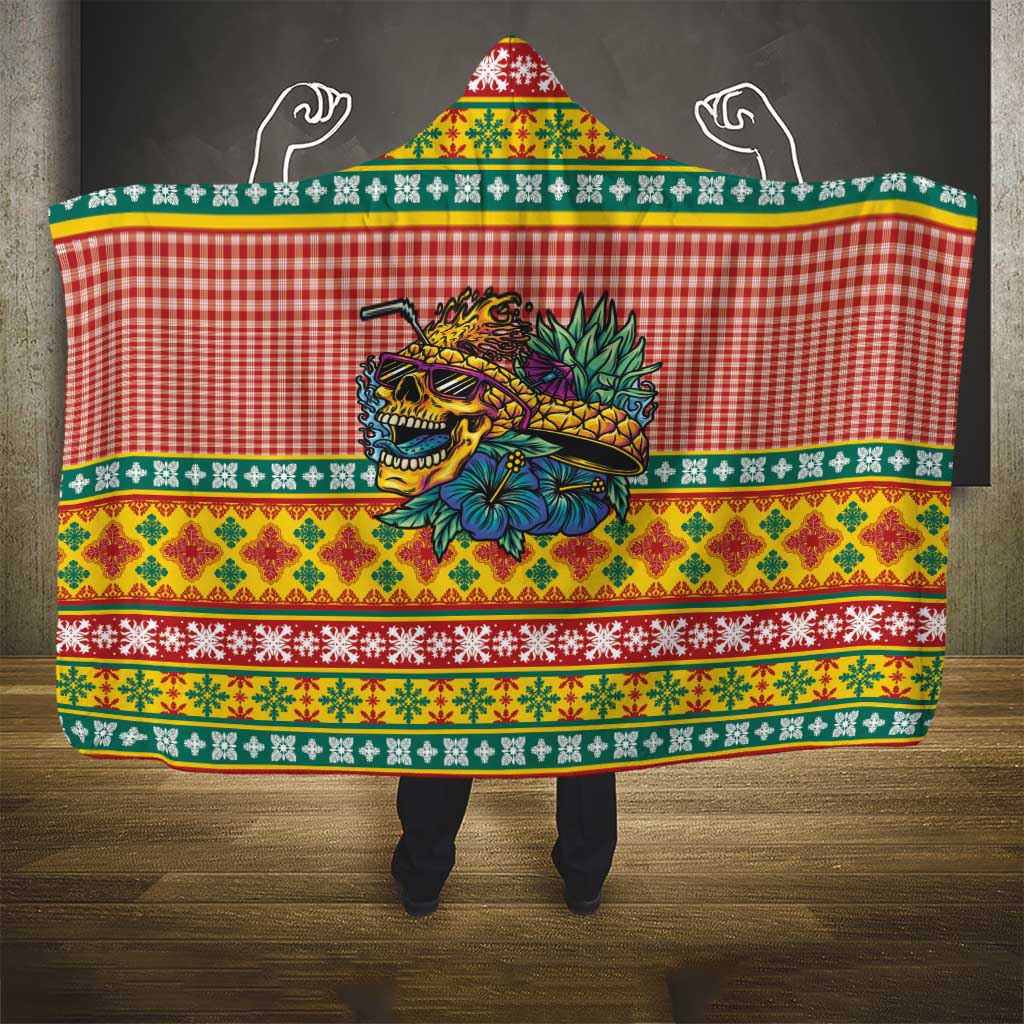 Hawaiian Pineapples Skull Hooded Blanket Mele Kalikimaka Palaka Quilt Pattern - Polynesian Pride