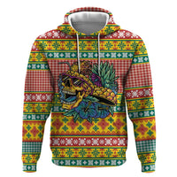 Hawaiian Pineapples Skull Hoodie Mele Kalikimaka Palaka Quilt Pattern - Polynesian Pride