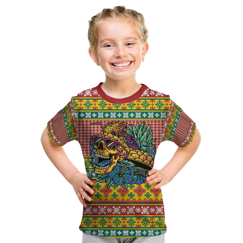 Hawaiian Pineapples Skull Kid T Shirt Mele Kalikimaka Palaka Quilt Pattern - Polynesian Pride
