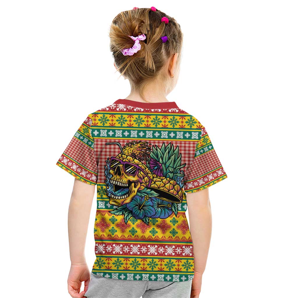 Hawaiian Pineapples Skull Kid T Shirt Mele Kalikimaka Palaka Quilt Pattern - Polynesian Pride