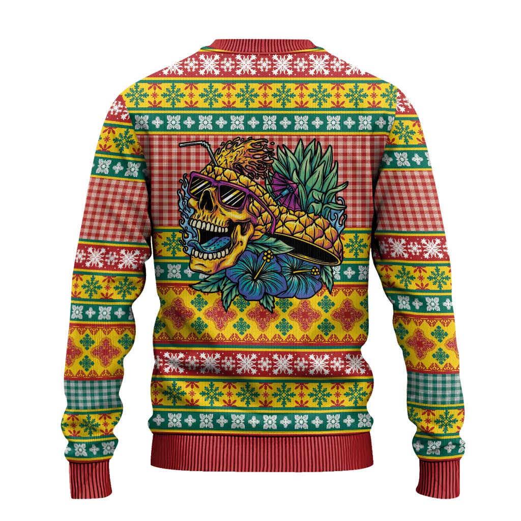 Hawaiian Pineapples Skull Ugly Christmas Sweater Mele Kalikimaka Palaka Quilt Pattern - Polynesian Pride