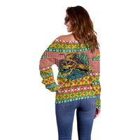 Hawaiian Pineapples Skull Off Shoulder Sweater Mele Kalikimaka Palaka Quilt Pattern - Polynesian Pride