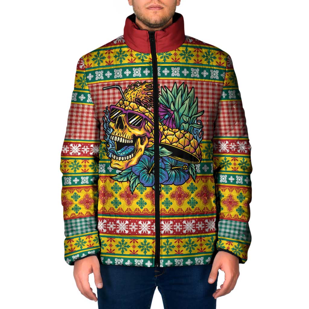 Hawaiian Pineapples Skull Padded Jacket Mele Kalikimaka Palaka Quilt Pattern - Polynesian Pride