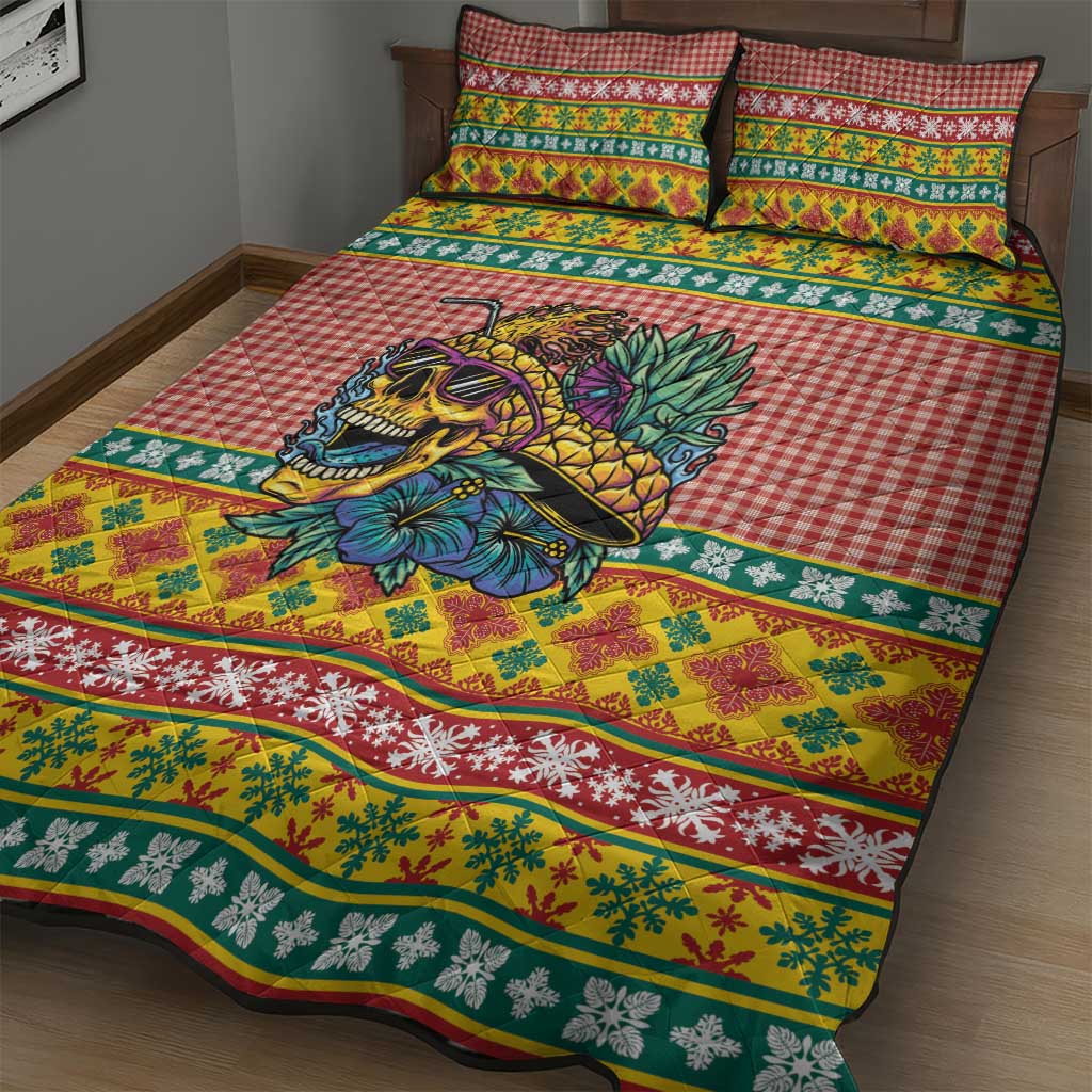 Hawaiian Pineapples Skull Quilt Bed Set Mele Kalikimaka Palaka Quilt Pattern - Polynesian Pride