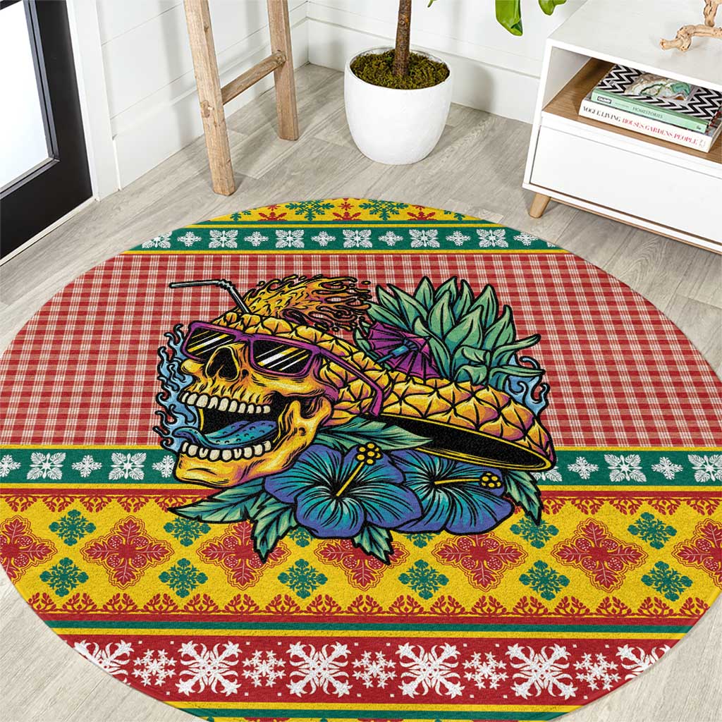 Hawaiian Pineapples Skull Round Carpet Mele Kalikimaka Palaka Quilt Pattern - Polynesian Pride