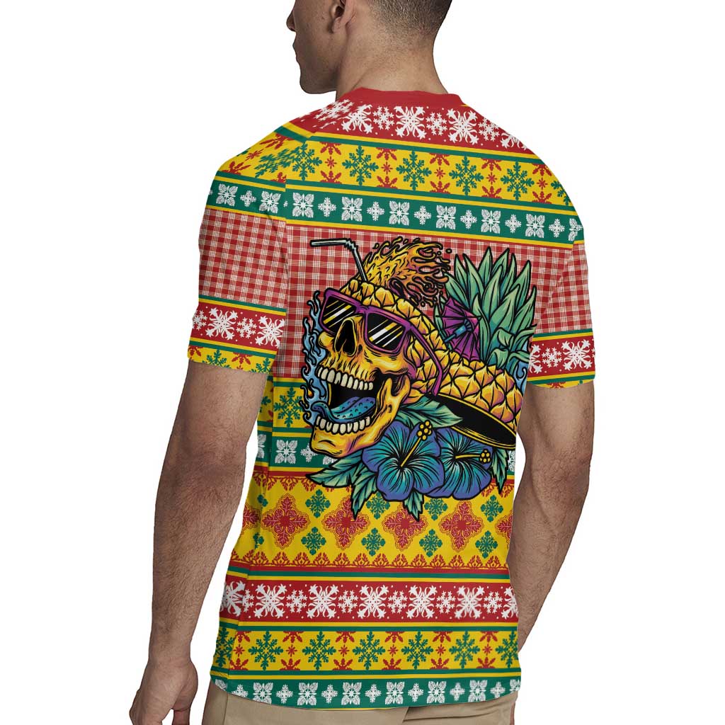 Hawaiian Pineapples Skull Rugby Jersey Mele Kalikimaka Palaka Quilt Pattern - Polynesian Pride