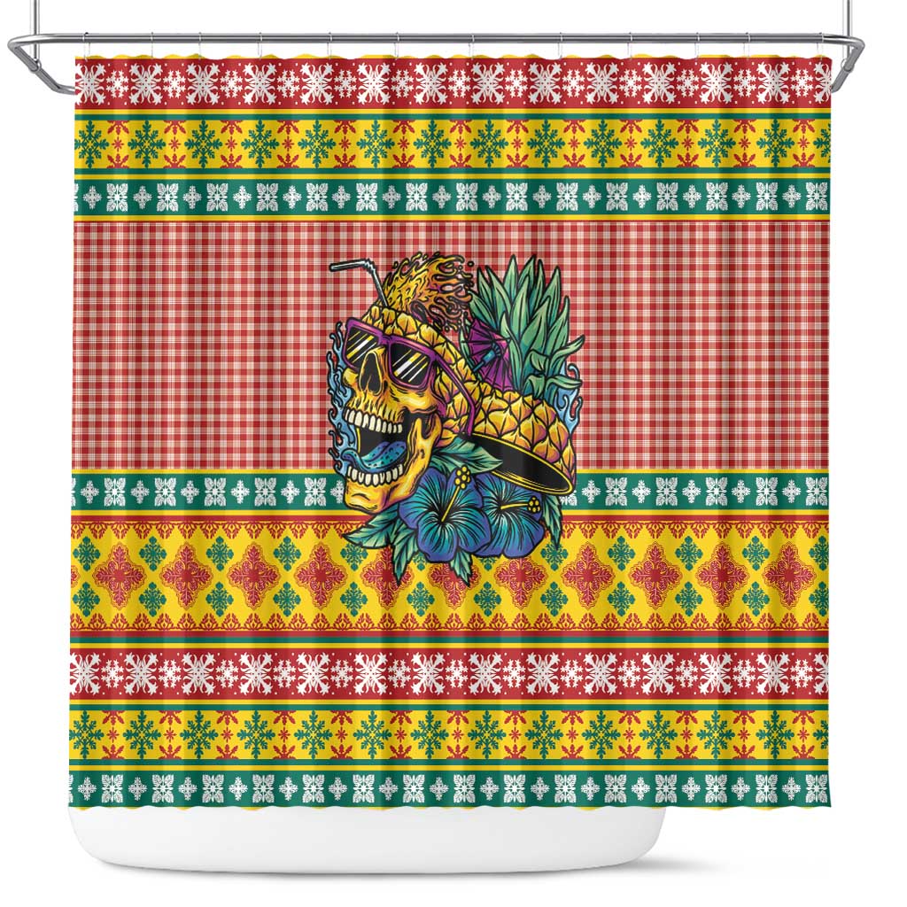 Hawaiian Pineapples Skull Shower Curtain Mele Kalikimaka Palaka Quilt Pattern - Polynesian Pride