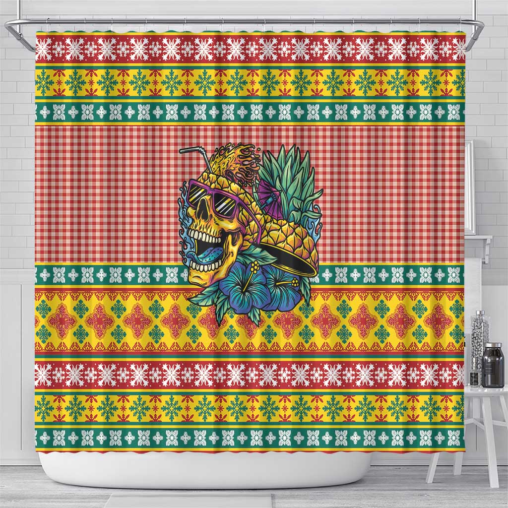 Hawaiian Pineapples Skull Shower Curtain Mele Kalikimaka Palaka Quilt Pattern - Polynesian Pride