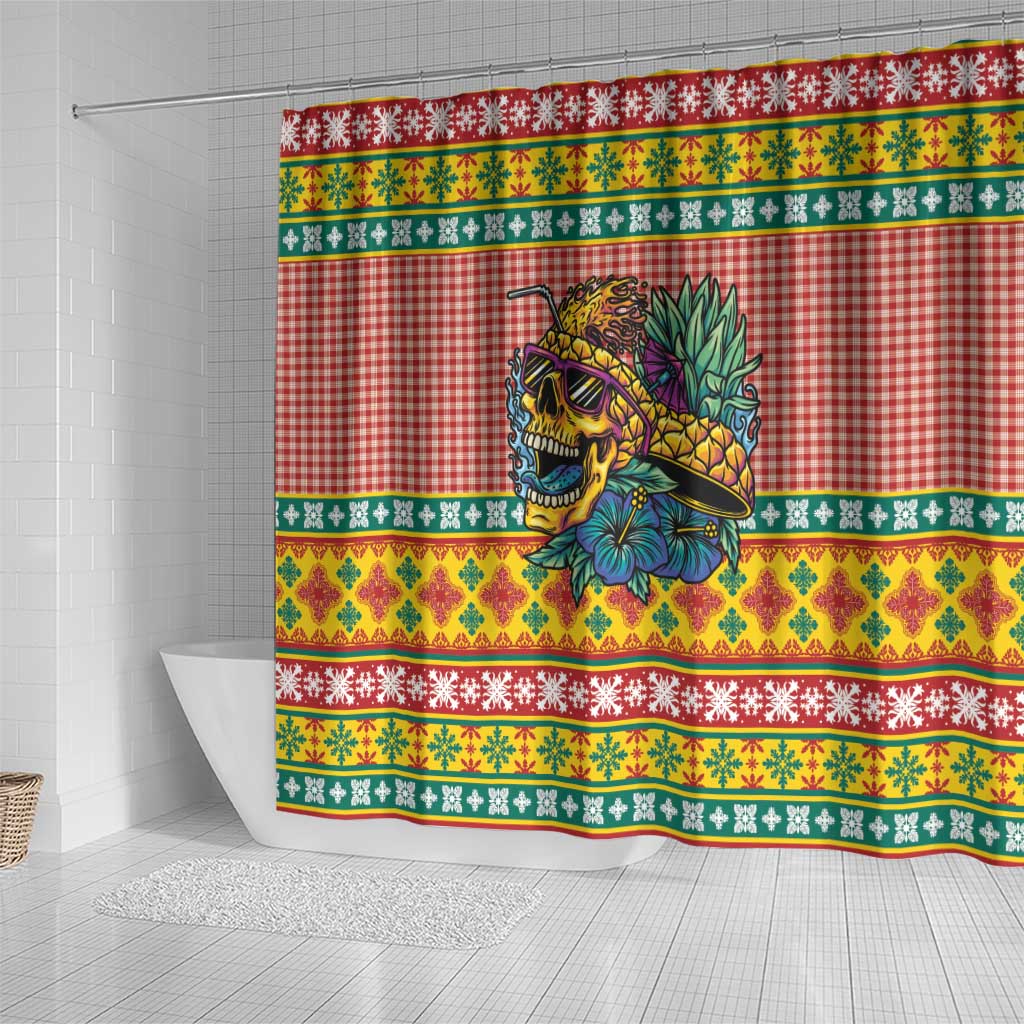 Hawaiian Pineapples Skull Shower Curtain Mele Kalikimaka Palaka Quilt Pattern - Polynesian Pride