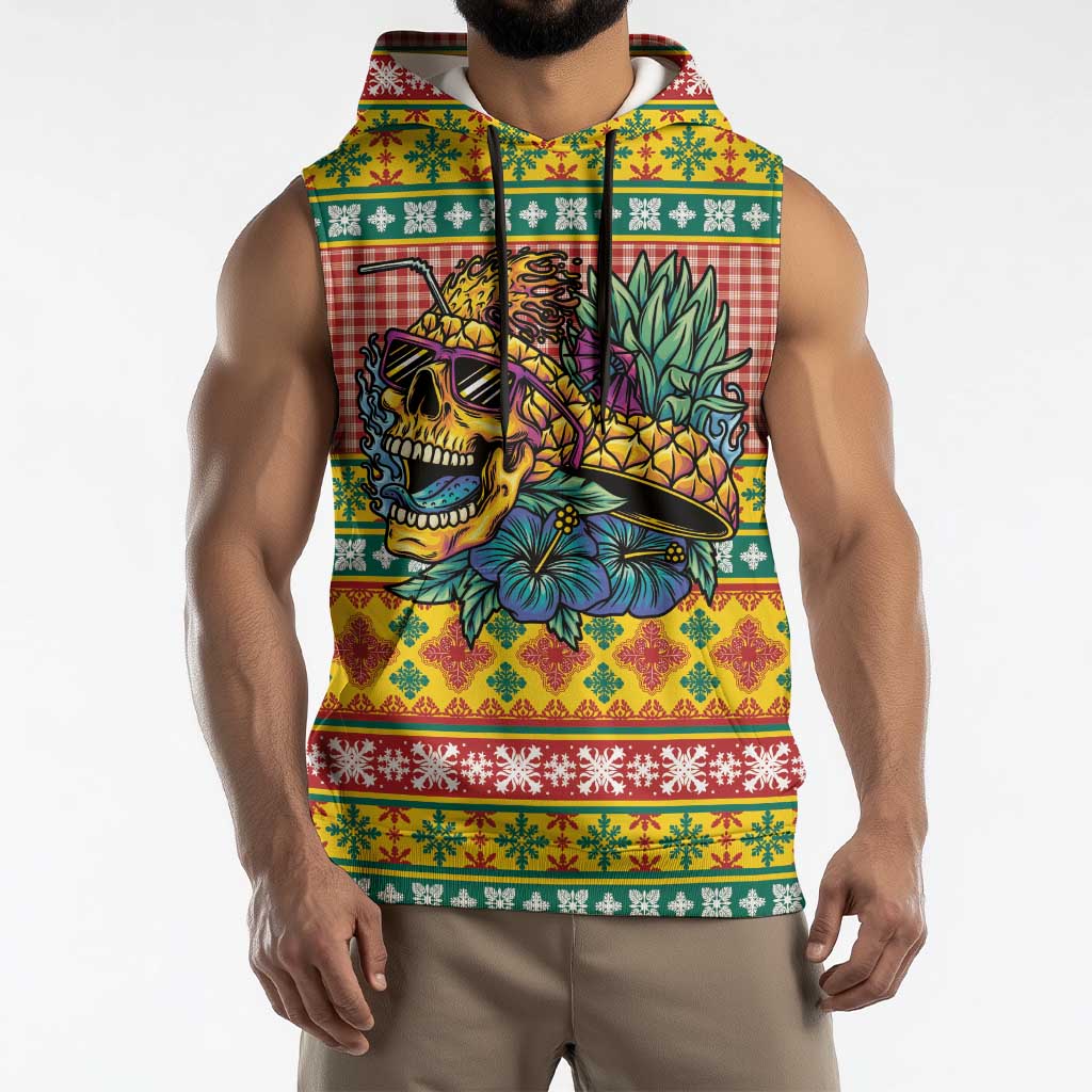 Hawaiian Pineapples Skull Sleeveless Hoodie Mele Kalikimaka Palaka Quilt Pattern - Polynesian Pride