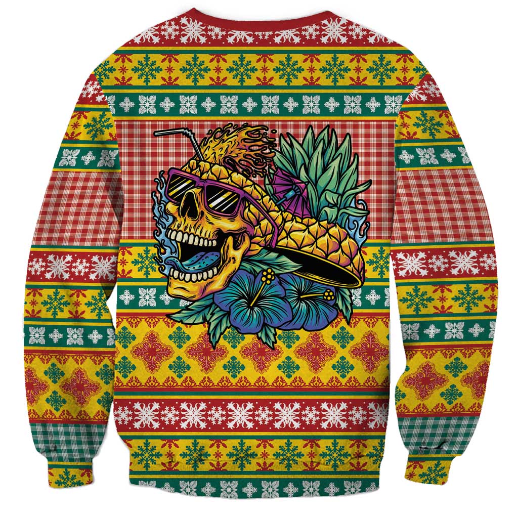Hawaiian Pineapples Skull Sweatshirt Mele Kalikimaka Palaka Quilt Pattern - Polynesian Pride