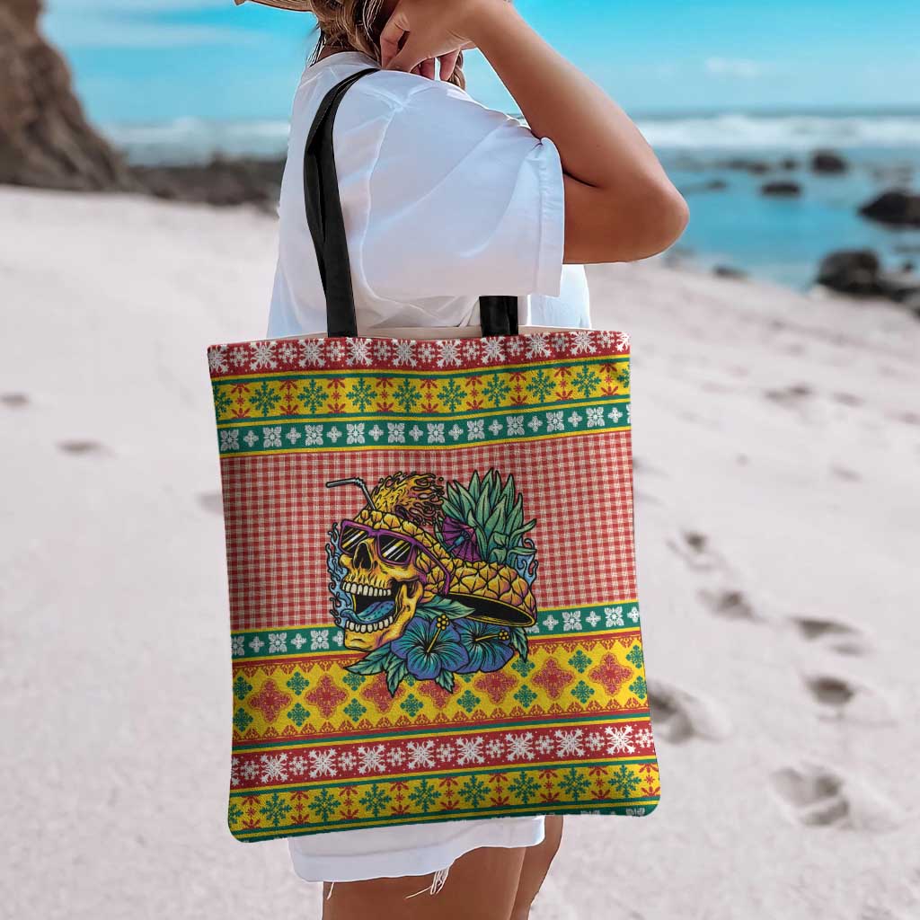 Hawaiian Pineapples Skull Tote Bag Mele Kalikimaka Palaka Quilt Pattern - Polynesian Pride