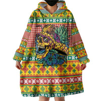 Hawaiian Pineapples Skull Wearable Blanket Hoodie Mele Kalikimaka Palaka Quilt Pattern - Polynesian Pride
