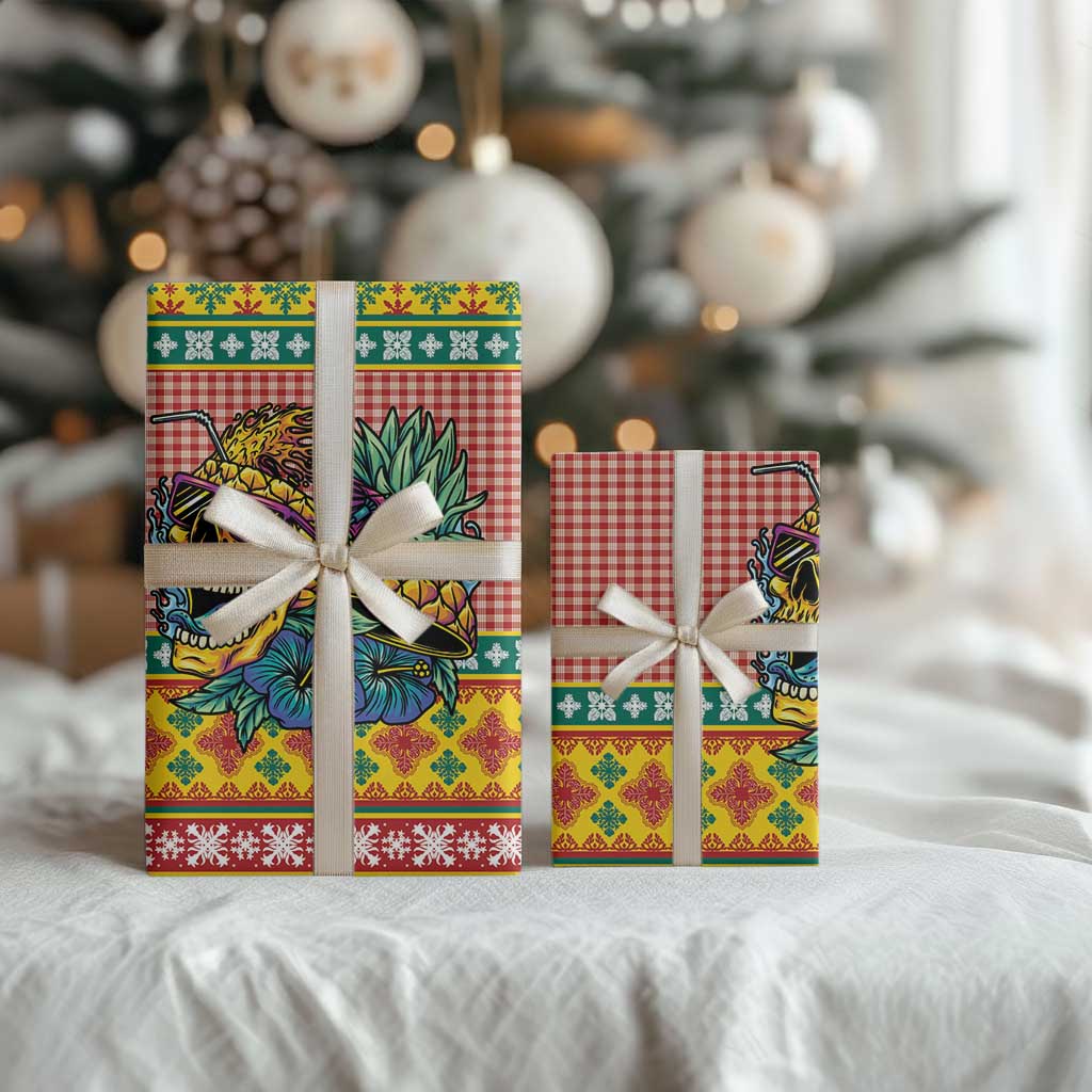 Hawaiian Pineapples Skull Wrapping Paper Mele Kalikimaka Palaka Quilt Pattern - Polynesian Pride