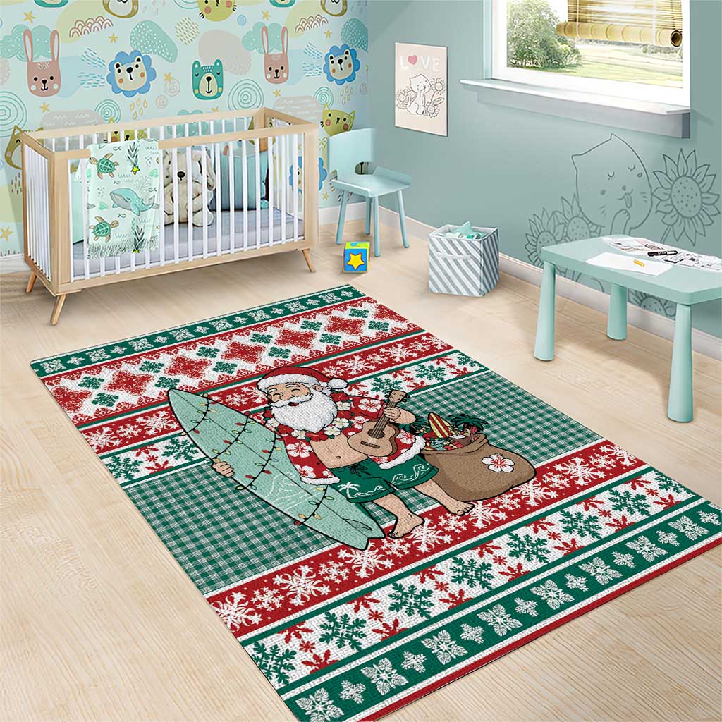 Hawaiian Funny Santa Surf Area Rug Mele Kalikimaka Palaka Quilt Pattern - Polynesian Pride