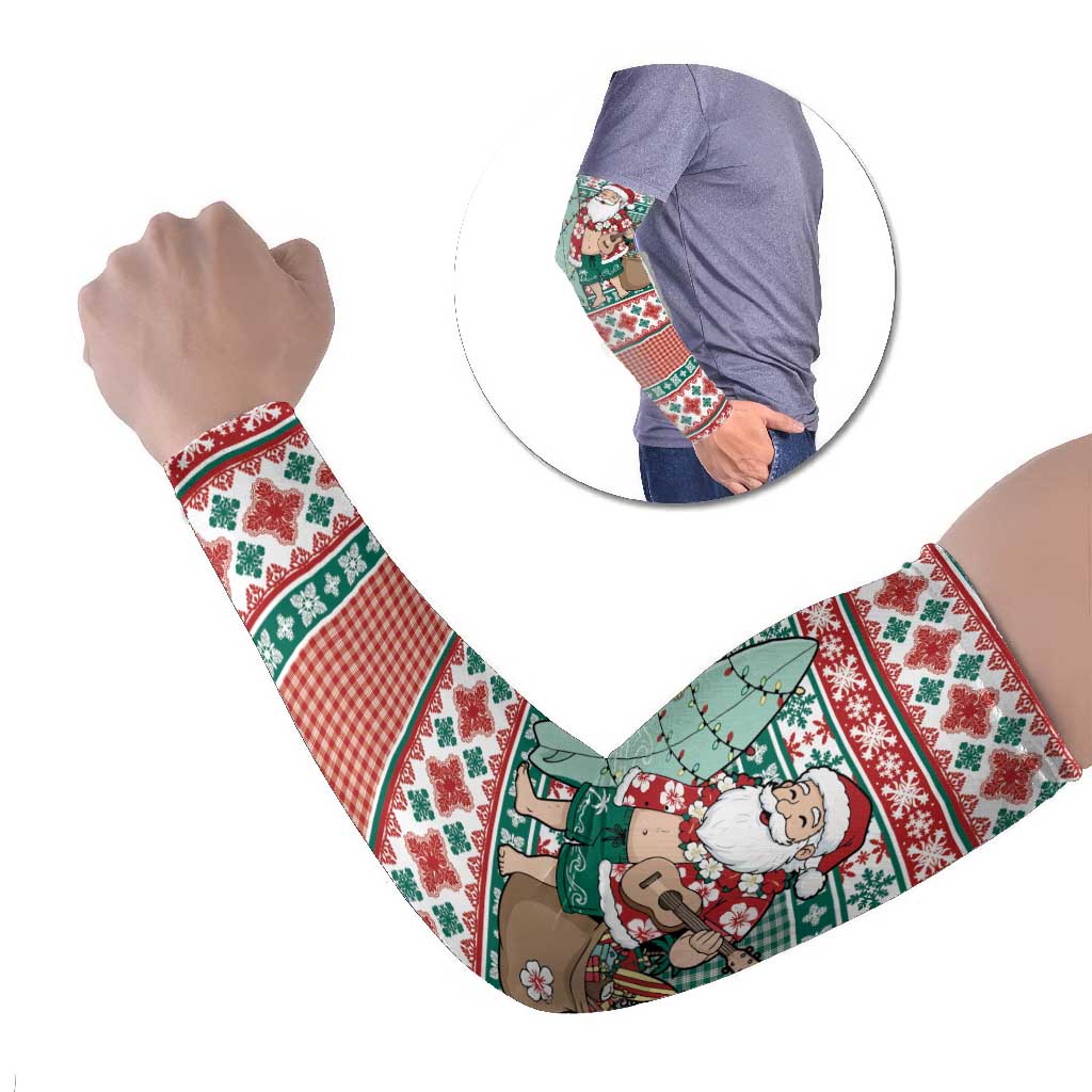 Hawaiian Funny Santa Surf Arm Sleeves Mele Kalikimaka Palaka Quilt Pattern - Polynesian Pride