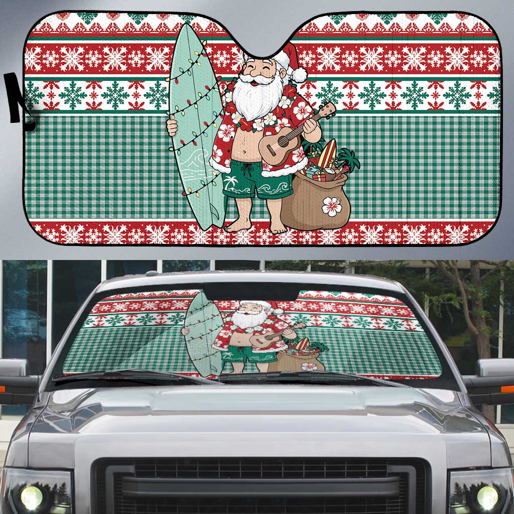 Hawaiian Funny Santa Surf Auto Sun Shade Mele Kalikimaka Palaka Quilt Pattern - Polynesian Pride