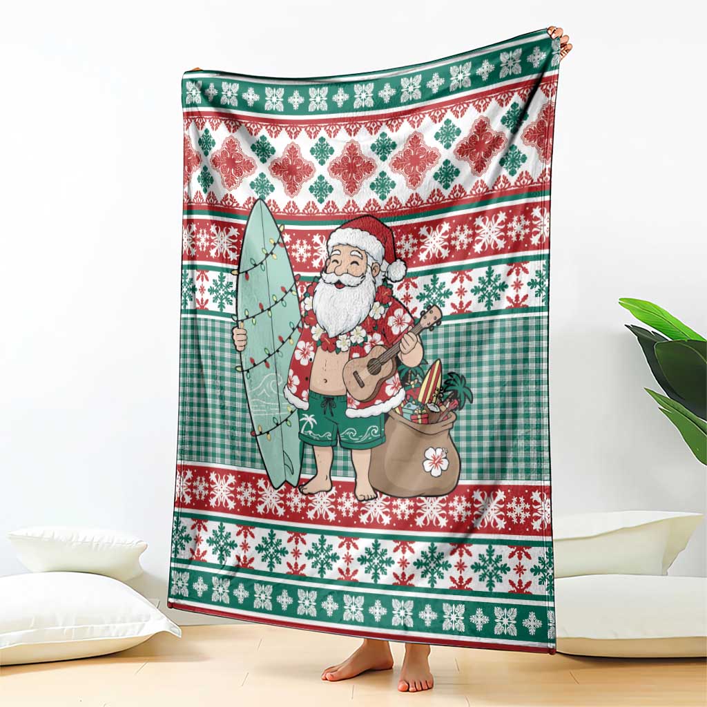Hawaiian Funny Santa Surf Blanket Mele Kalikimaka Palaka Quilt Pattern - Polynesian Pride