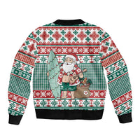 Hawaiian Funny Santa Surf Bomber Jacket Mele Kalikimaka Palaka Quilt Pattern - Polynesian Pride