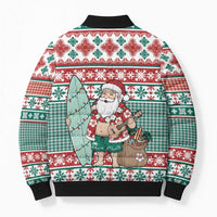 Hawaiian Funny Santa Surf Bomber Puffer Jacket Mele Kalikimaka Palaka Quilt Pattern - Polynesian Pride