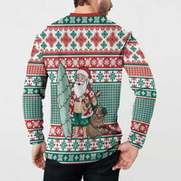 Hawaiian Funny Santa Surf Button Sweatshirt Mele Kalikimaka Palaka Quilt Pattern - Polynesian Pride