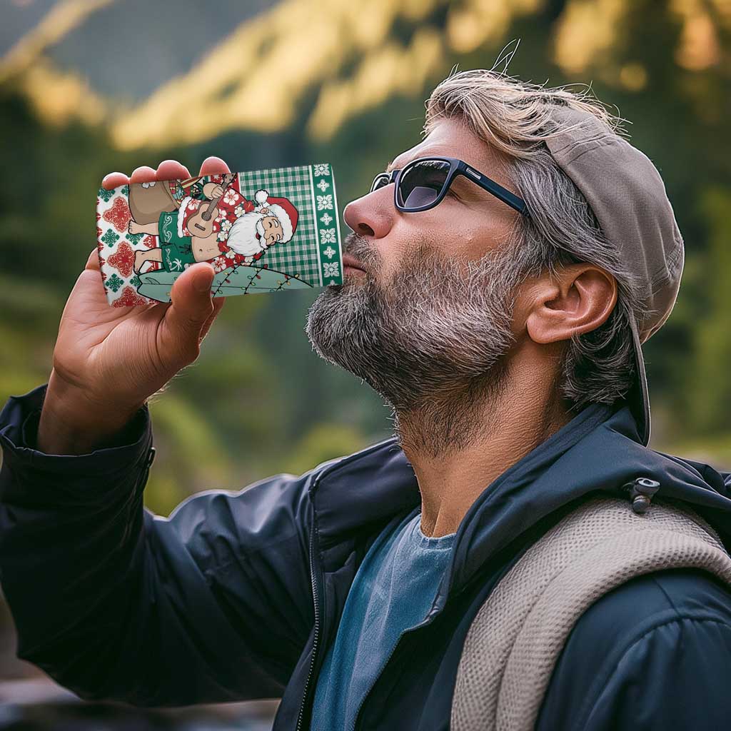 Hawaiian Funny Santa Surf 4 in 1 Can Cooler Tumbler Mele Kalikimaka Palaka Quilt Pattern - Polynesian Pride