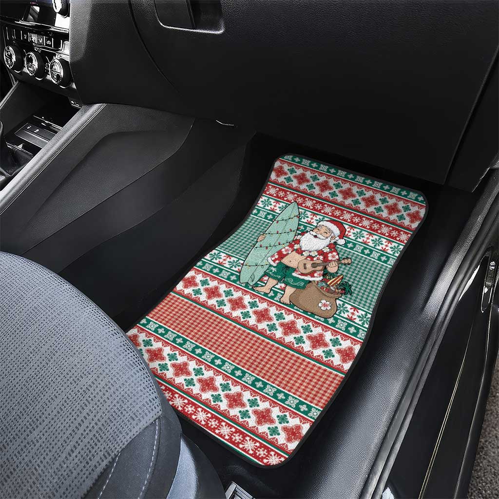 Hawaiian Funny Santa Surf Car Mats Mele Kalikimaka Palaka Quilt Pattern - Polynesian Pride