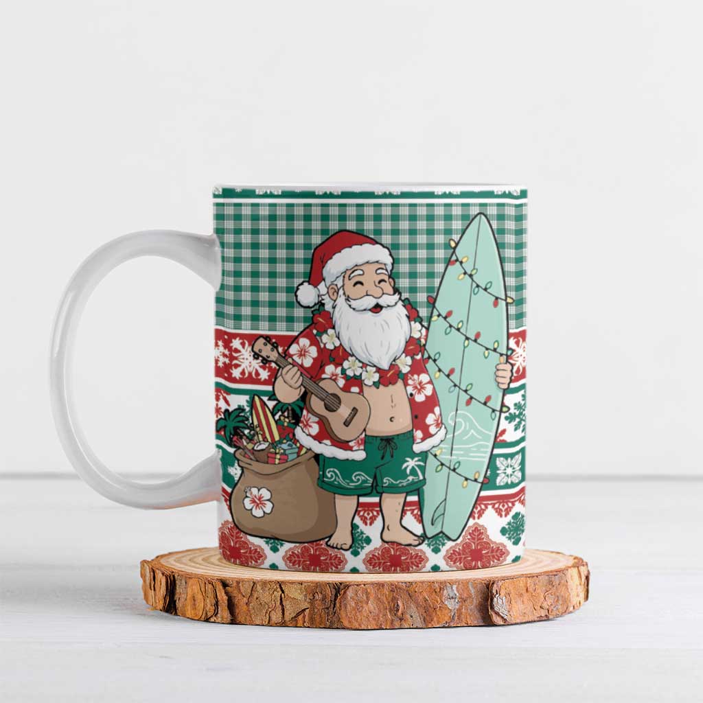Hawaiian Funny Santa Surf Ceramic Mug Mele Kalikimaka Palaka Quilt Pattern - Polynesian Pride