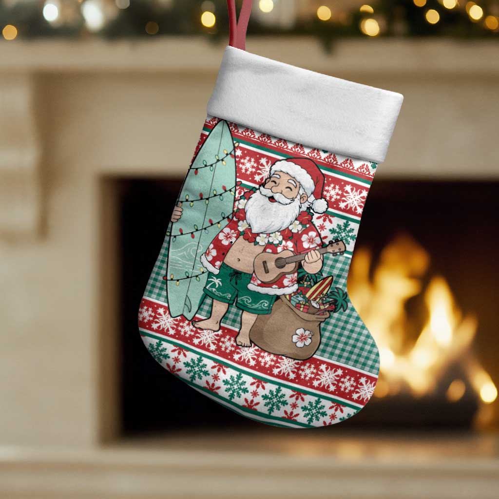 Hawaiian Funny Santa Surf Christmas Stocking Mele Kalikimaka Palaka Quilt Pattern - Polynesian Pride