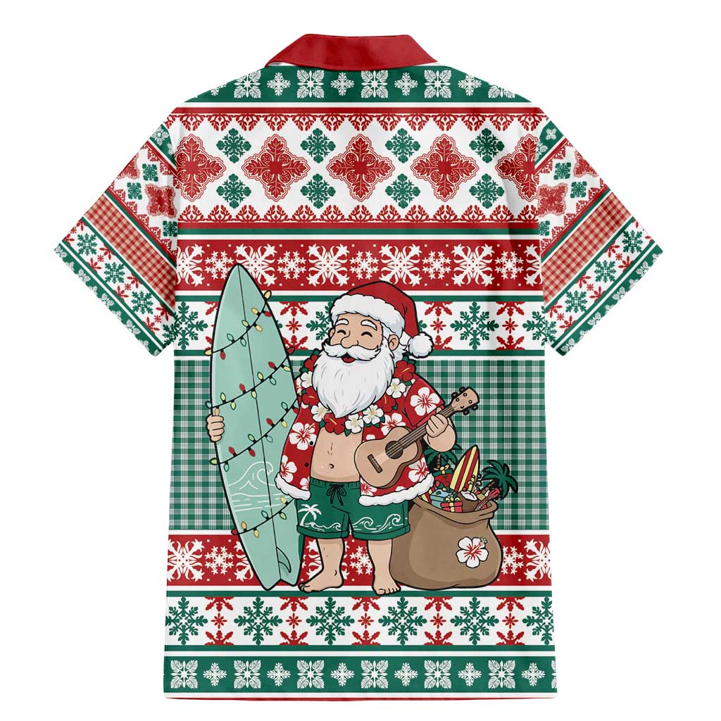 Hawaiian Funny Santa Surf Family Matching Mermaid Dress and Hawaiian Shirt Mele Kalikimaka Palaka Quilt Pattern - Polynesian Pride