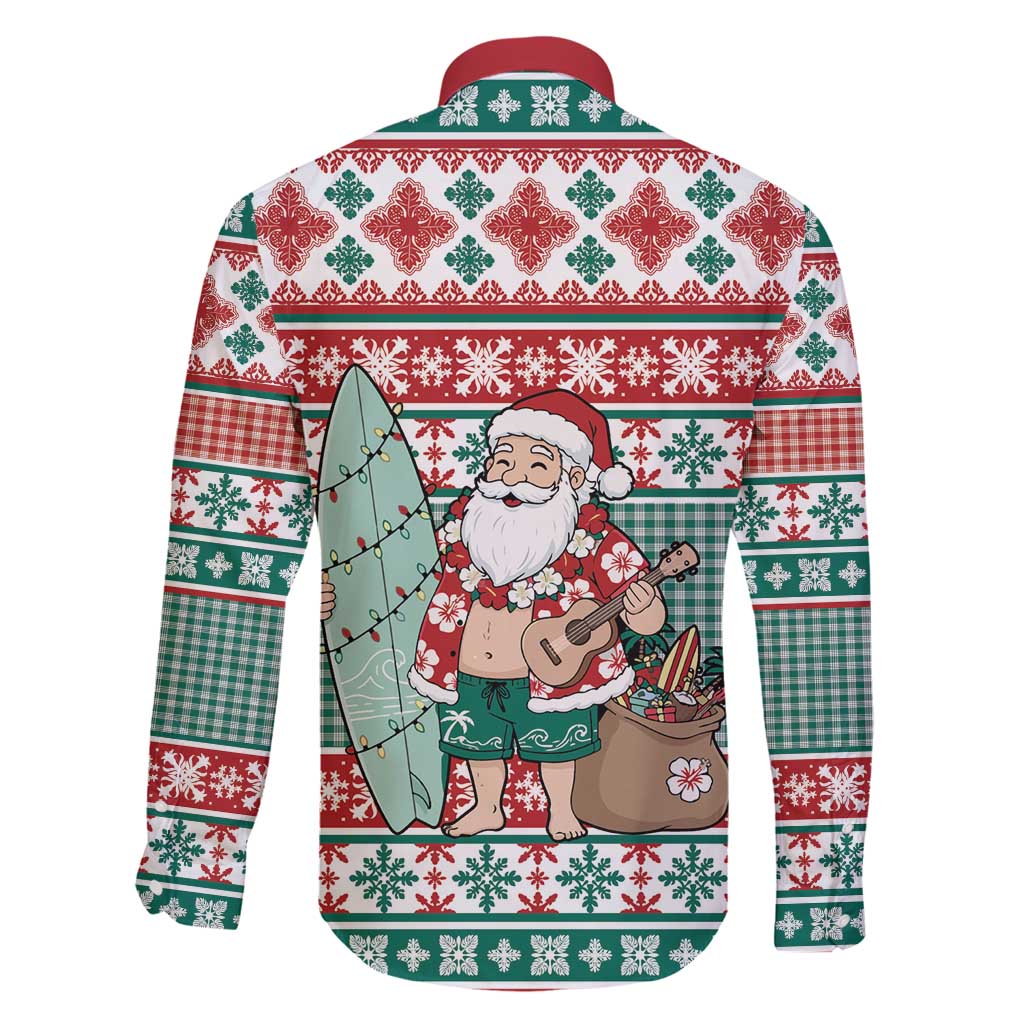 Hawaiian Funny Santa Surf Family Matching Off Shoulder Maxi Dress and Hawaiian Shirt Mele Kalikimaka Palaka Quilt Pattern - Polynesian Pride