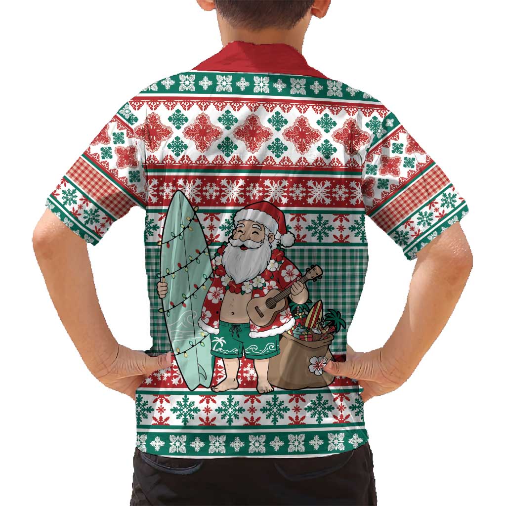 Hawaiian Funny Santa Surf Family Matching Puletasi and Hawaiian Shirt Mele Kalikimaka Palaka Quilt Pattern - Polynesian Pride
