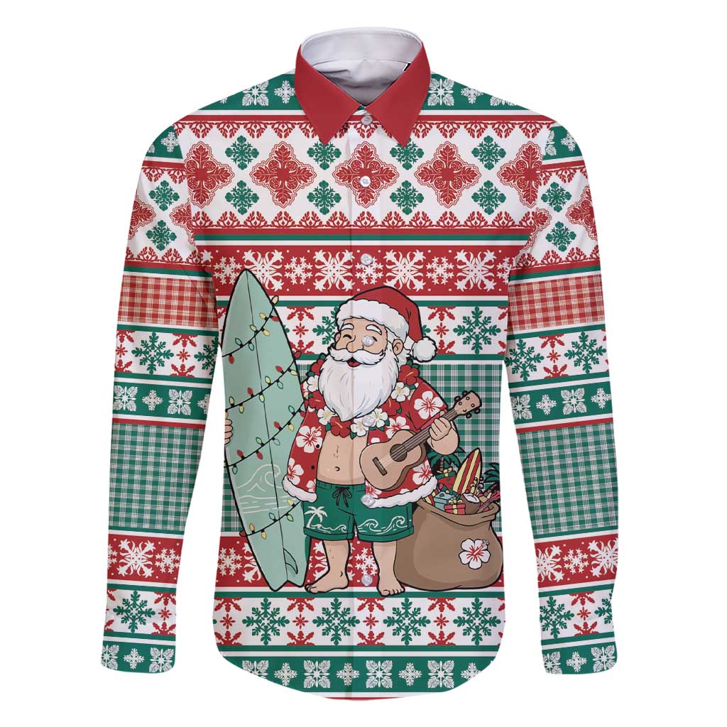 Hawaiian Funny Santa Surf Family Matching Short Sleeve Bodycon Dress and Hawaiian Shirt Mele Kalikimaka Palaka Quilt Pattern - Polynesian Pride