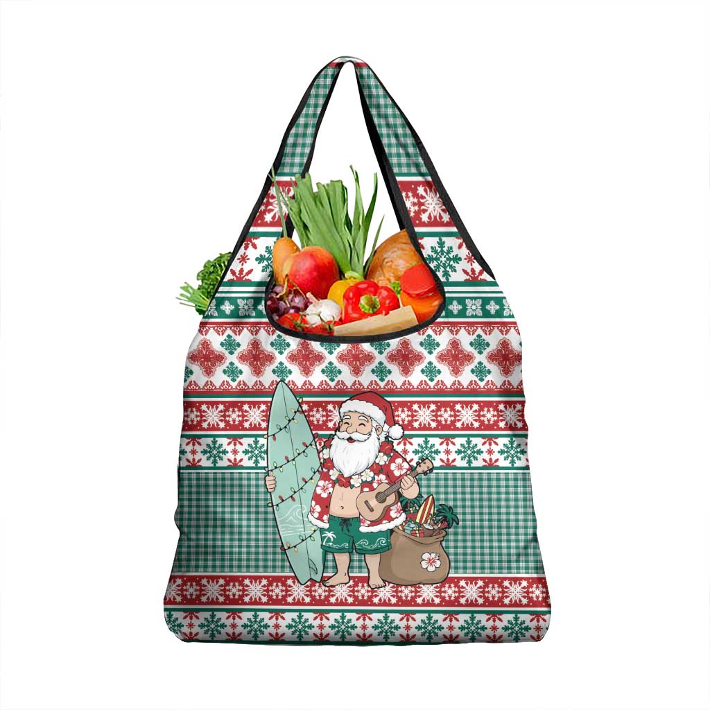 Hawaiian Funny Santa Surf Grocery Bag Mele Kalikimaka Palaka Quilt Pattern - Polynesian Pride