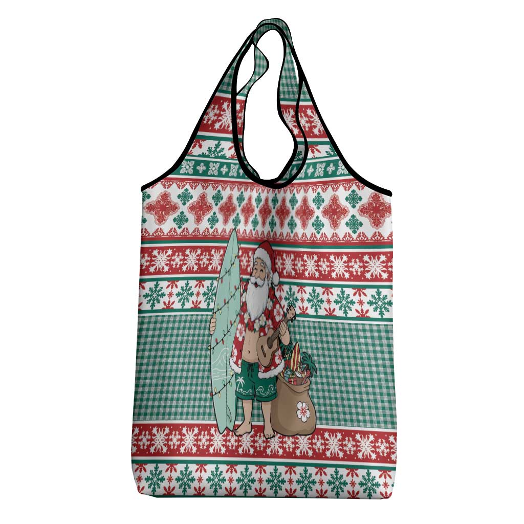 Hawaiian Funny Santa Surf Grocery Bag Mele Kalikimaka Palaka Quilt Pattern - Polynesian Pride