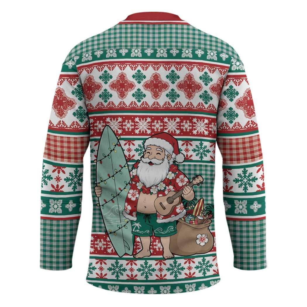 Hawaiian Funny Santa Surf Hockey Jersey Mele Kalikimaka Palaka Quilt Pattern - Polynesian Pride