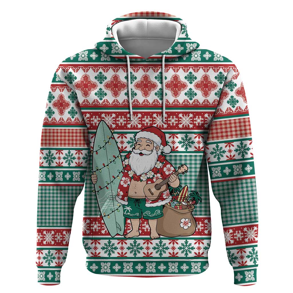 Hawaiian Funny Santa Surf Hoodie Mele Kalikimaka Palaka Quilt Pattern - Polynesian Pride