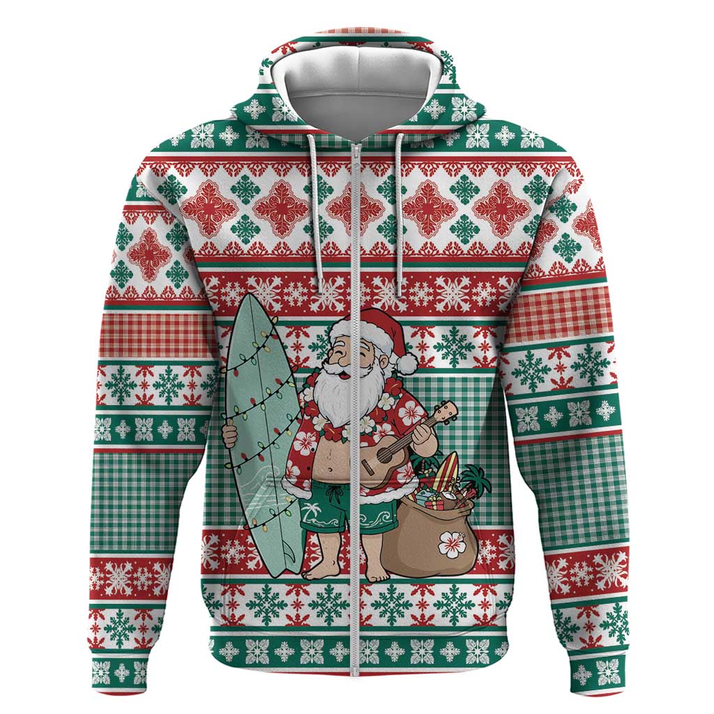 Hawaiian Funny Santa Surf Hoodie Mele Kalikimaka Palaka Quilt Pattern - Polynesian Pride