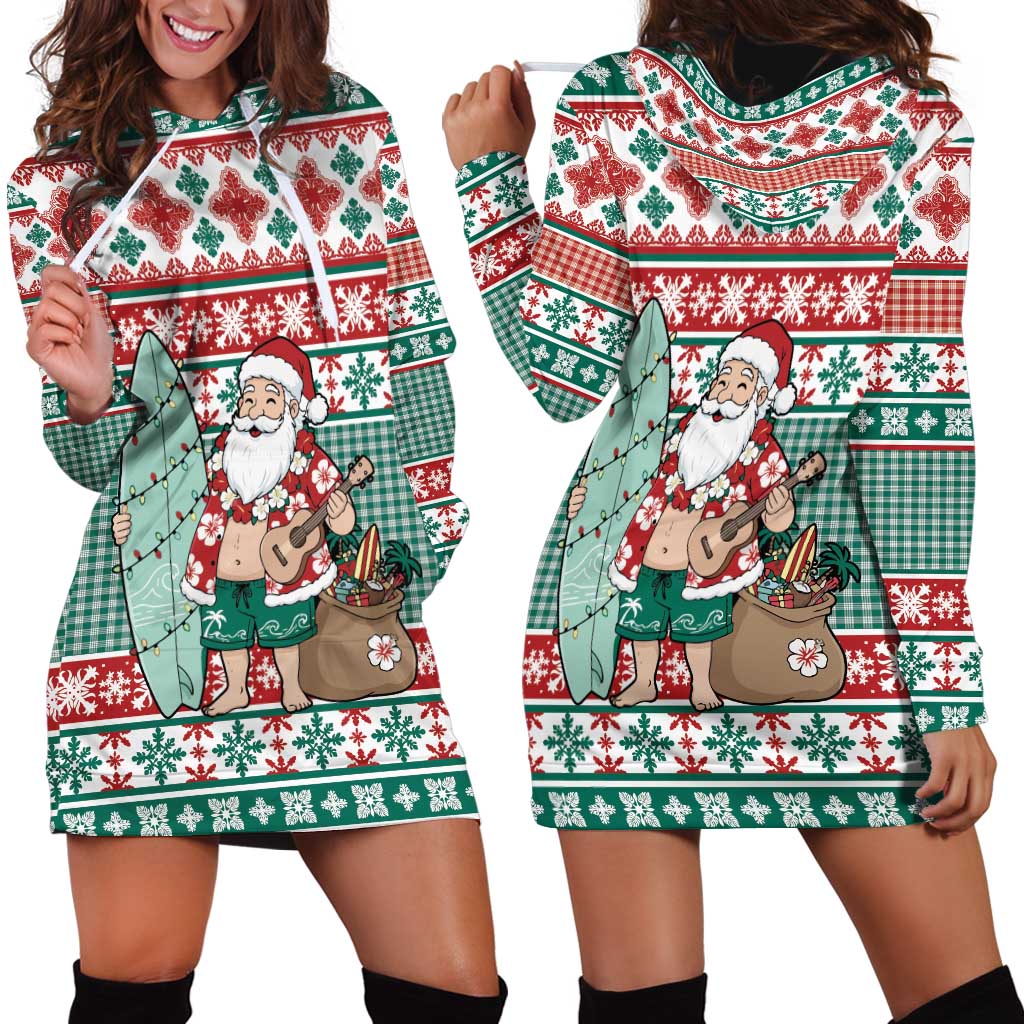 Hawaiian Funny Santa Surf Hoodie Dress Mele Kalikimaka Palaka Quilt Pattern - Polynesian Pride