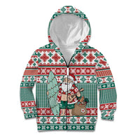 Hawaiian Funny Santa Surf Kid Hoodie Mele Kalikimaka Palaka Quilt Pattern - Polynesian Pride