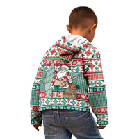 Hawaiian Funny Santa Surf Kid Hoodie Mele Kalikimaka Palaka Quilt Pattern - Polynesian Pride