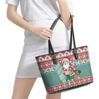 Hawaiian Funny Santa Surf Leather Tote Bag Mele Kalikimaka Palaka Quilt Pattern - Polynesian Pride