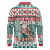 Hawaiian Funny Santa Surf Long Sleeve Polo Shirt Mele Kalikimaka Palaka Quilt Pattern - Polynesian Pride