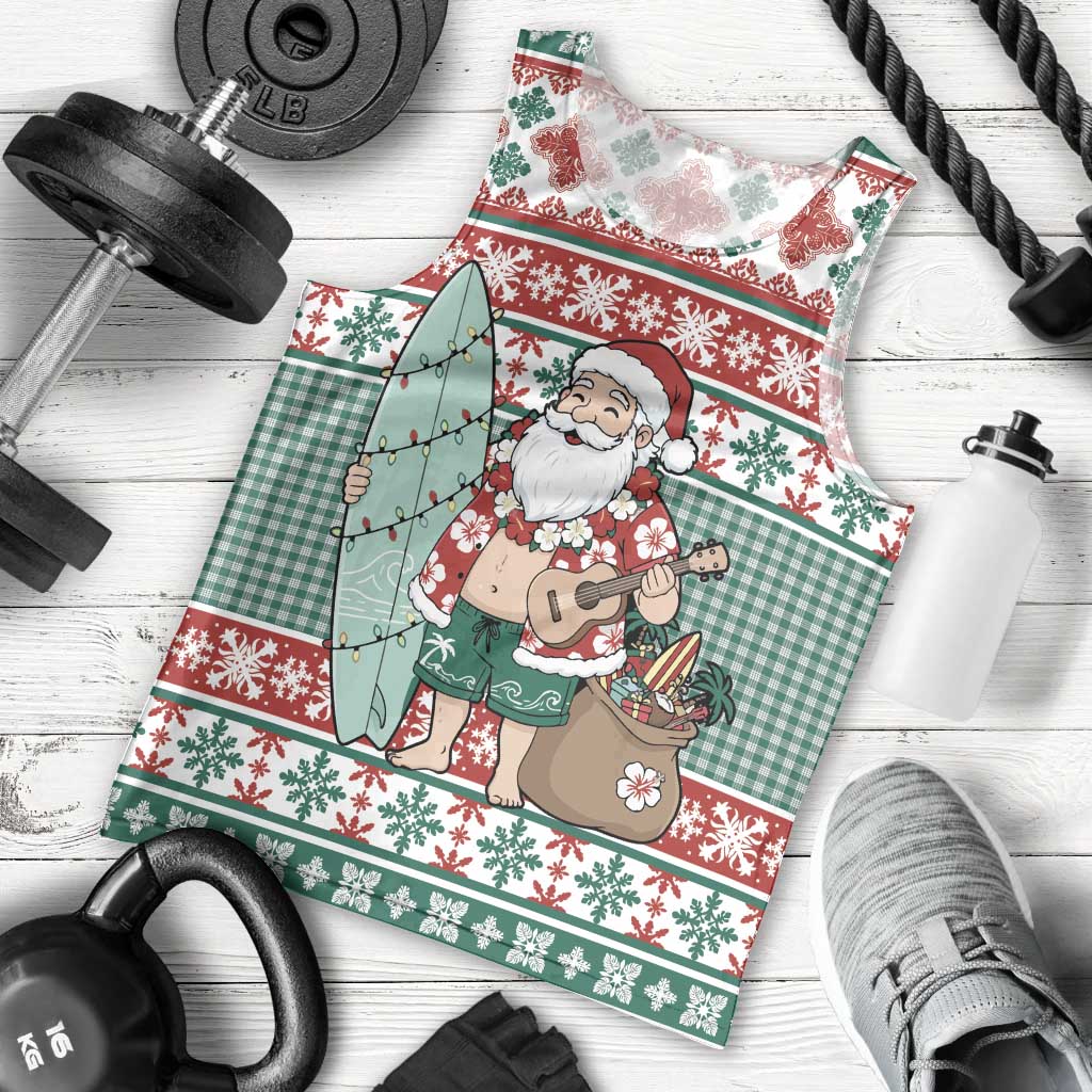 Hawaiian Funny Santa Surf Men Tank Top Mele Kalikimaka Palaka Quilt Pattern - Polynesian Pride