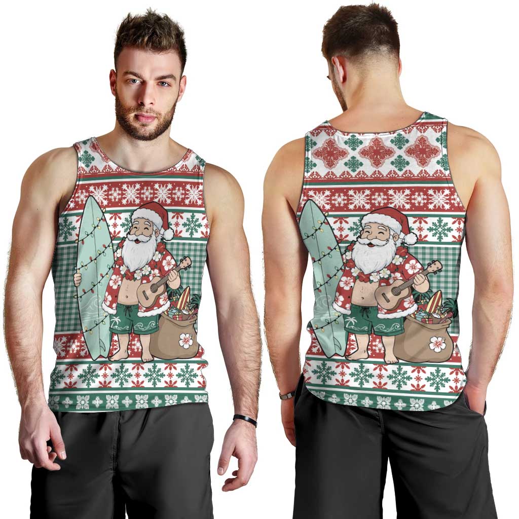 Hawaiian Funny Santa Surf Men Tank Top Mele Kalikimaka Palaka Quilt Pattern - Polynesian Pride
