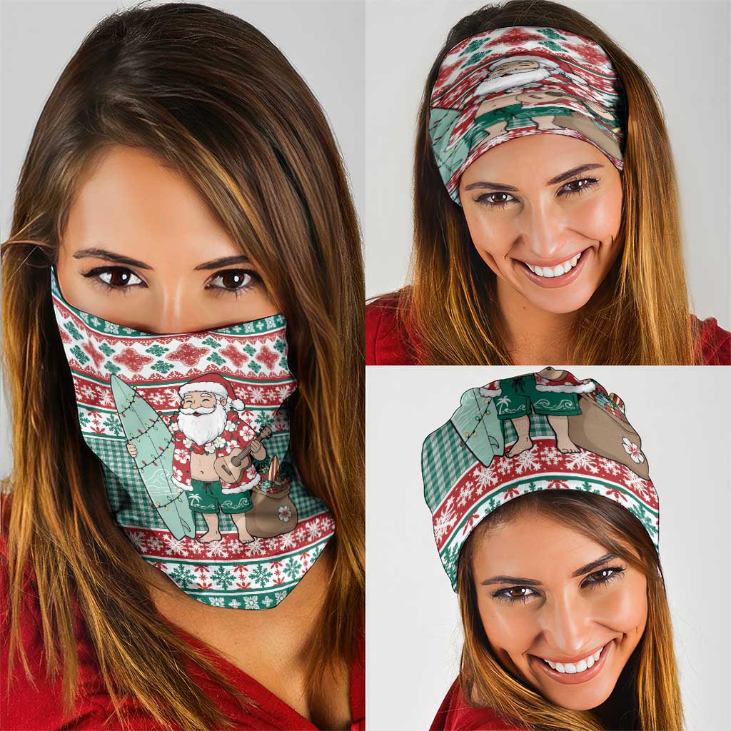 Hawaiian Funny Santa Surf Neck Gaiter Mele Kalikimaka Palaka Quilt Pattern - Polynesian Pride