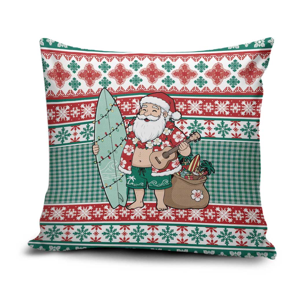 Hawaiian Funny Santa Surf Pillow Cover Mele Kalikimaka Palaka Quilt Pattern - Polynesian Pride