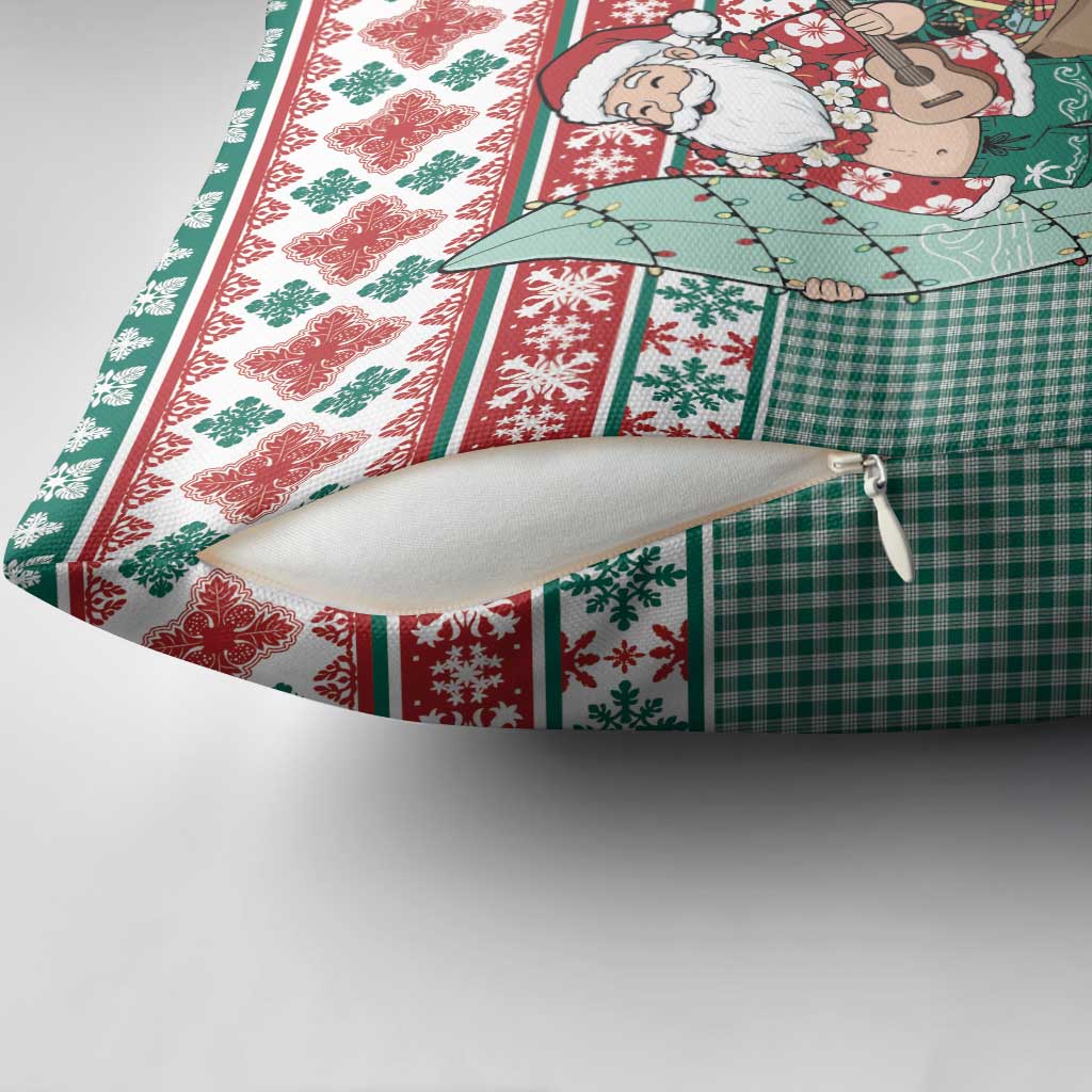 Hawaiian Funny Santa Surf Pillow Cover Mele Kalikimaka Palaka Quilt Pattern - Polynesian Pride