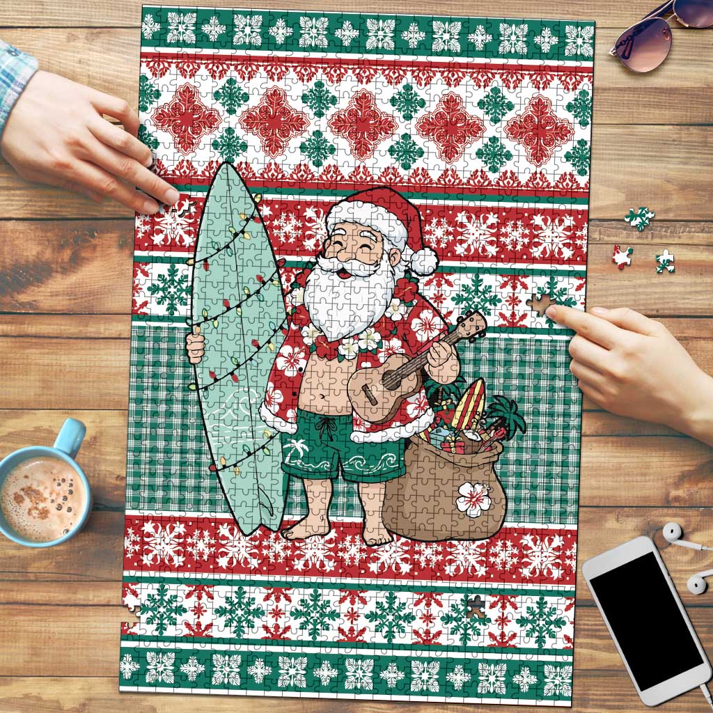 Hawaiian Funny Santa Surf Puzzle Mele Kalikimaka Palaka Quilt Pattern - Polynesian Pride